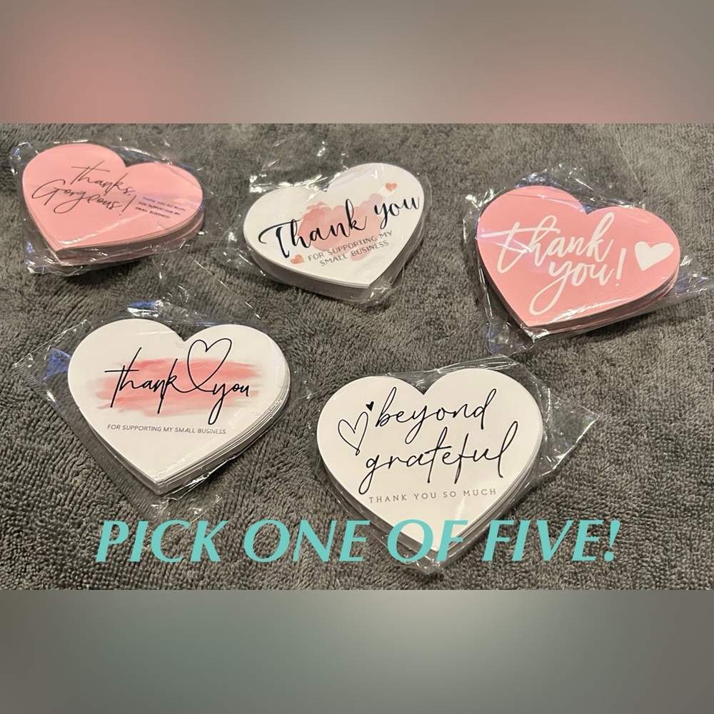 30-COUNT HEART-SHAPED LARGE THANK YOU CARDS W/ BLANK BACKS/CHOOSE YOUR PACK!